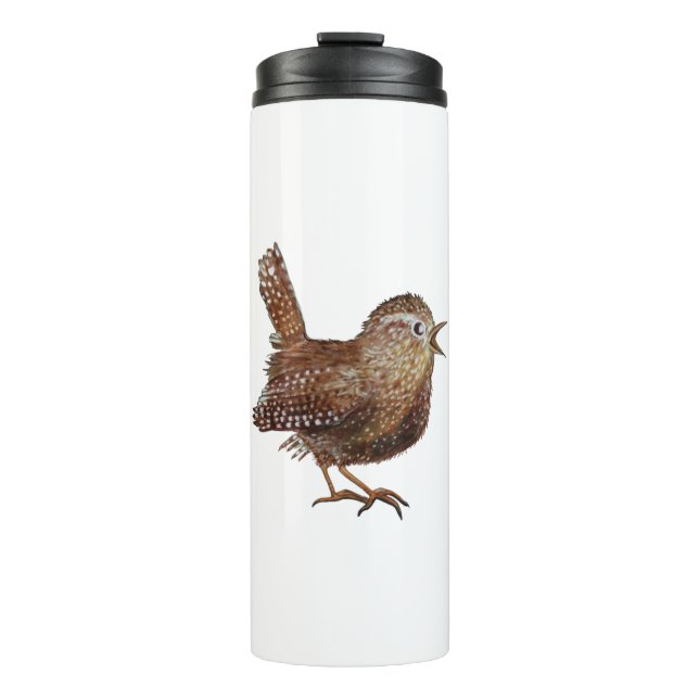 Garrafa Térmica Ilustração de Ave de Wren (Troglodytes Troglodytes (Frente)