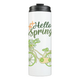 Garrafa Térmica Ilustração de Bicicleta Vintage Olá Primavera