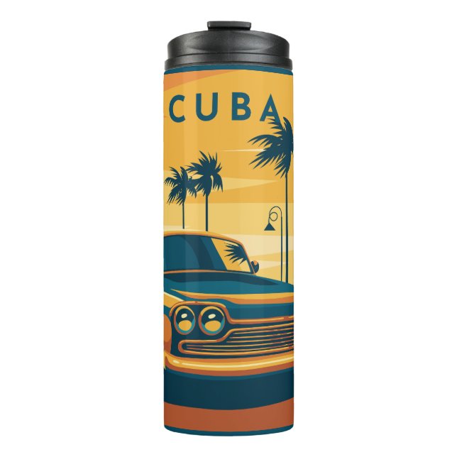 Garrafa Térmica Ilustração de Carro Cuba de Nome Personalizado (Frente)