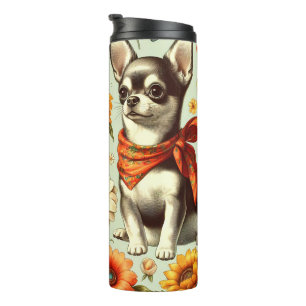 Garrafa Térmica Ilustração de Chihuahua Retro Cute