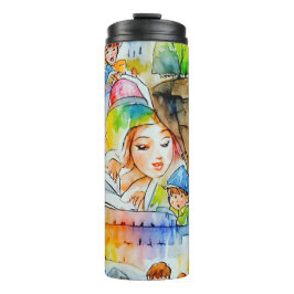 Garrafa Térmica Ilustração de Contorno de Fadas Quimáticas