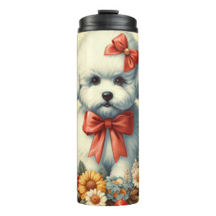 Garrafa Térmica Ilustração de Cute Vintage Bichon Frisé