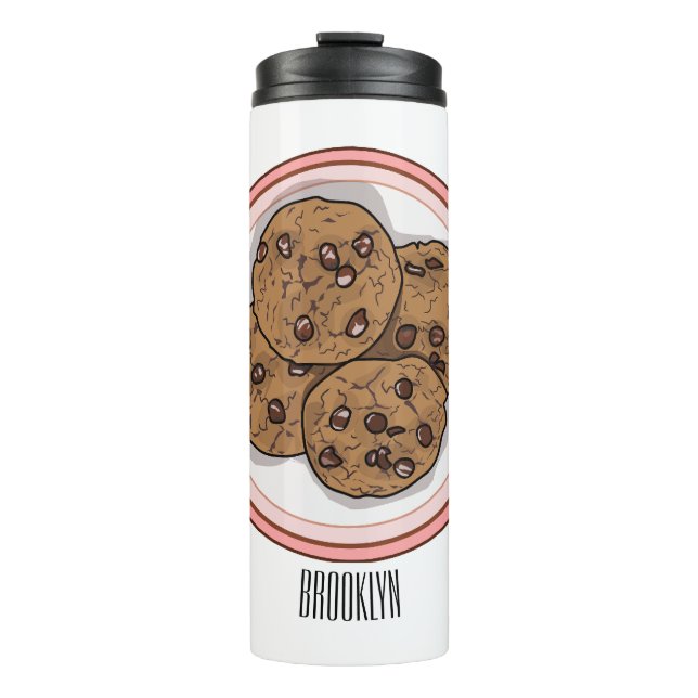 Garrafa Térmica Ilustração de desenho animado com chip de chocolat (Frente)