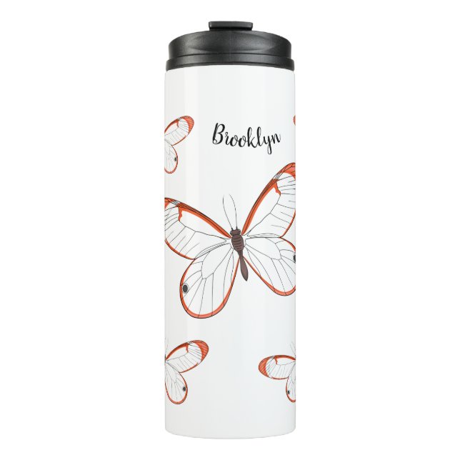 Garrafa Térmica Ilustração de desenho animado da borboleta (Frente)