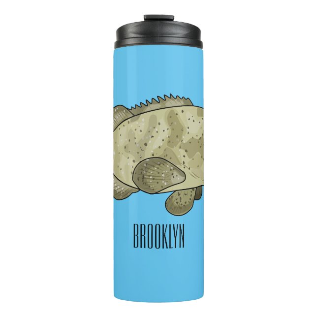 Garrafa Térmica Ilustração de desenho animado de peixe-grua (Frente)