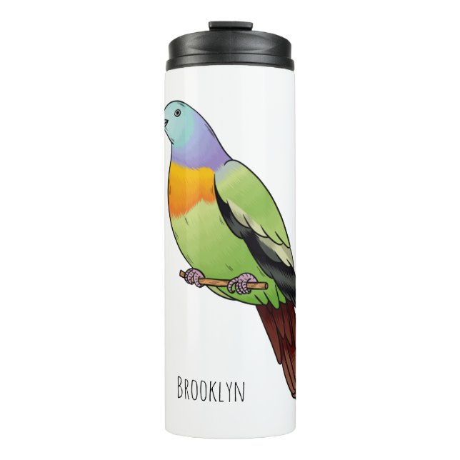 Garrafa Térmica Ilustração de desenho animado de pombo-verde-rosa (Frente)