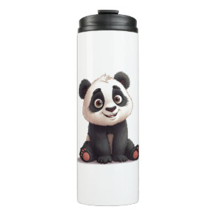 Garrafa Térmica Ilustração de Desenho Animado de Urso Panda Sentad