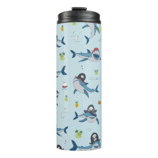 Garrafa Térmica Ilustração de Dodle de Tubarão Pirata