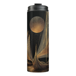 Garrafa Térmica Ilustração de Linha de Ouro Elegante de Longships