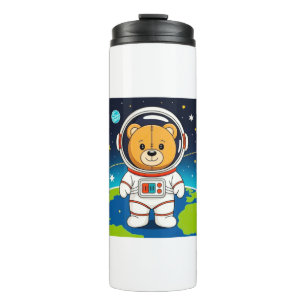 Garrafa Térmica Ilustração de Urso de Desenho Animado em Traje Esp