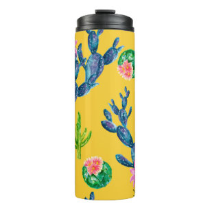 Garrafa Térmica Ilustração desenhada à mão por aquarelas com cacto