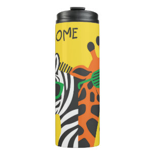 Garrafa Térmica Ilustração do Cartoon Zebra Girafa legal