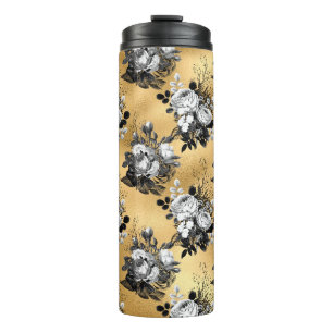 Garrafa Térmica Ilustração Floral de Folhas de Flor Amarela Gótica