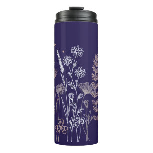 Garrafa Térmica Ilustração Floral do Céu Noturno Boho – Lua, Estre