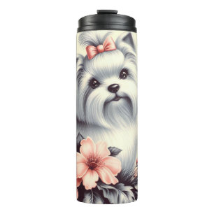 Garrafa Térmica Ilustração Maltesa Vintage Cute