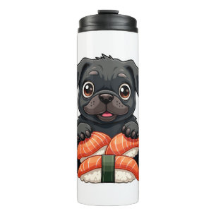 Garrafa Térmica Ilustração Vetorial de Sushi de Pug Preto Fofo Vin