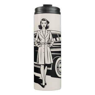 Garrafa Térmica Ilustração Vintage de Mulher e Carro dos Anos 40