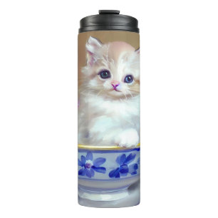 Garrafa Térmica Ilustração Vintage White Kitten