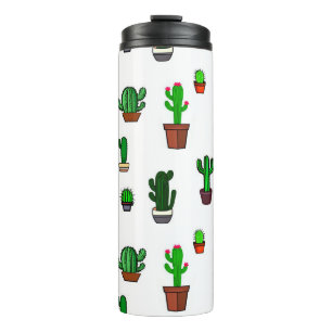 Garrafa Térmica Ilustrações de Cactus Fofo Padrão Branco