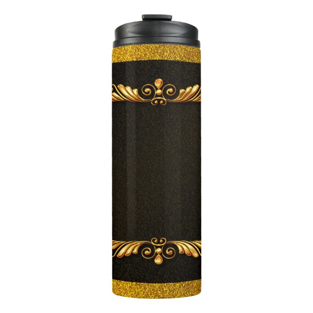 Garrafa Térmica Imagem de fundo com quadro dourado floral (Frente)