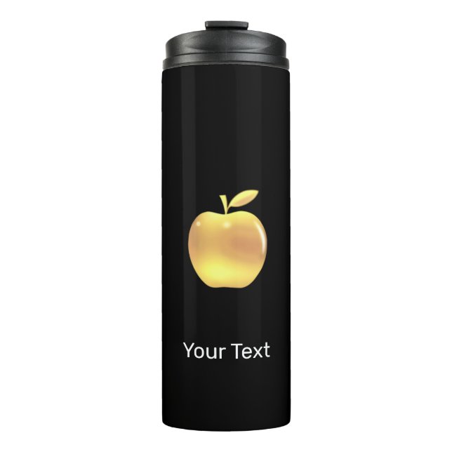 Garrafa Térmica Imagem personalizada de maçã dourada em preto (Frente)