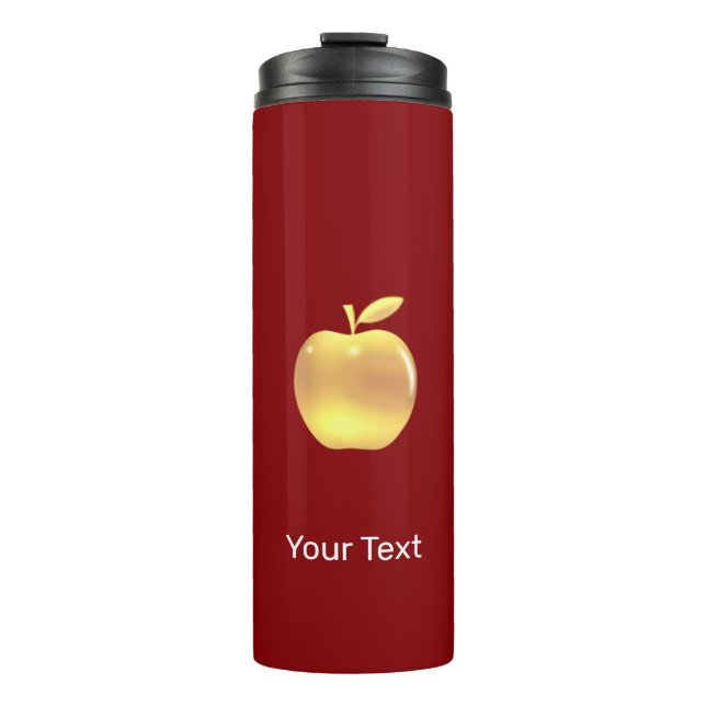 Garrafa Térmica Imagem personalizada de maçã dourada em vermelho (Frente)