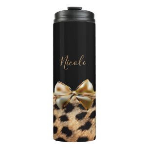 Garrafa Térmica Impressão Animal Leopardo Leopardo Preto e Dourado