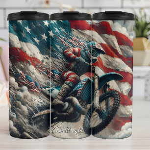 Garrafa Térmica Impressão de Arte da Bandeira do Motocross America