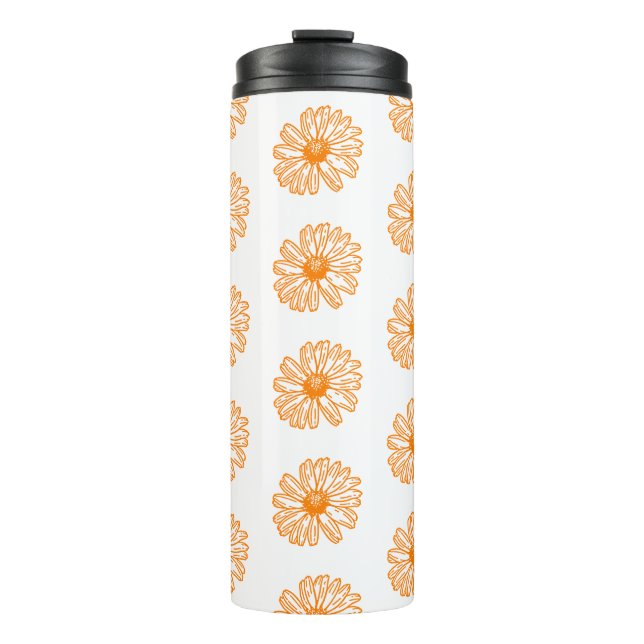 Garrafa Térmica Impressão de Flor Laranja Daisy, Padrão Floral Vin (Frente)