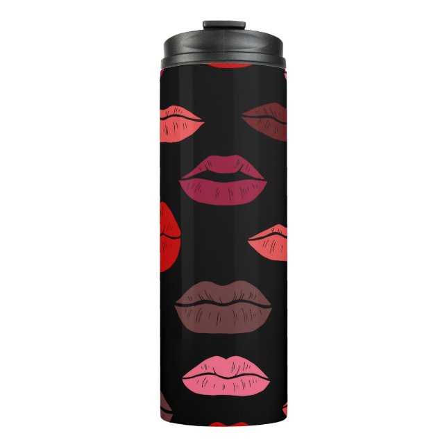 Garrafa Térmica Impressão de lábios, beijos rosas vermelhos. (Frente)
