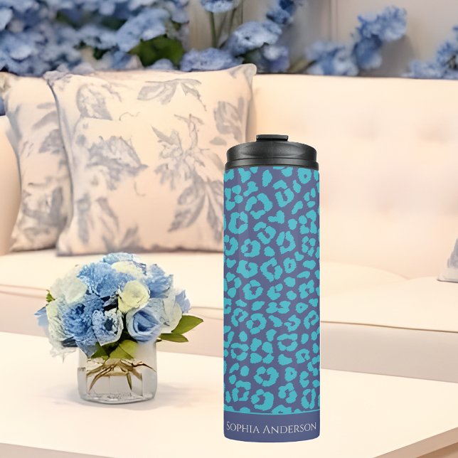 Garrafa Térmica Impressão de Leopardo Azul (Blue Leopard Print Thermal Tumbler)
