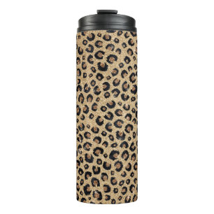 Garrafa Térmica Impressão de Leopardo Negro brilhante Dourado Eleg