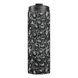 Garrafa Térmica Impressão de Leopardo Preto e Cinza Prata