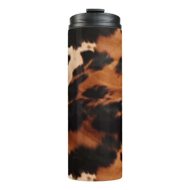 Garrafa Térmica Impressão de Vaca Falsa Marrom Preto Creme (Frente)