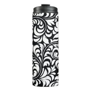 Garrafa Térmica Impressão Floral preto e branco Tumbler térmico 12