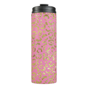 Garrafa Térmica Impressão Glam Leopardo Dourada Rosa