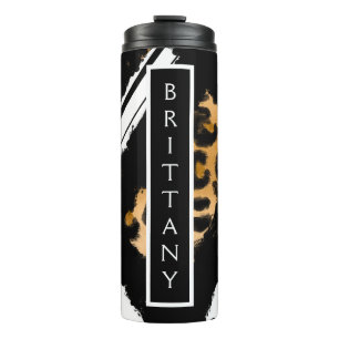 Garrafa Térmica Impressão Leopardo, Bolinhas Pretas e Brancas, fai