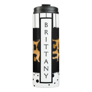 Garrafa Térmica Impressão Leopardo, Bolinhas Pretas e Brancas, fai