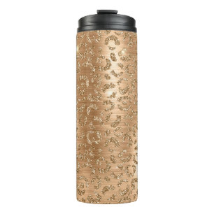 Garrafa Térmica Impressão Leopardo com Glitter Dourada