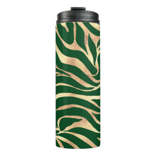 Garrafa Térmica Impressão Verde Elegante e Dourada de Zebra Zebra