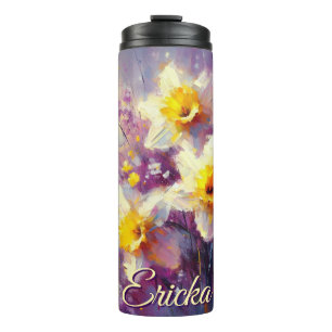Garrafa Térmica Impressionista Daffodil Floral Purple Personalizad