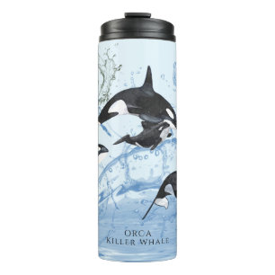 Garrafa Térmica Incrível "Black and White Watercolor Orcas"