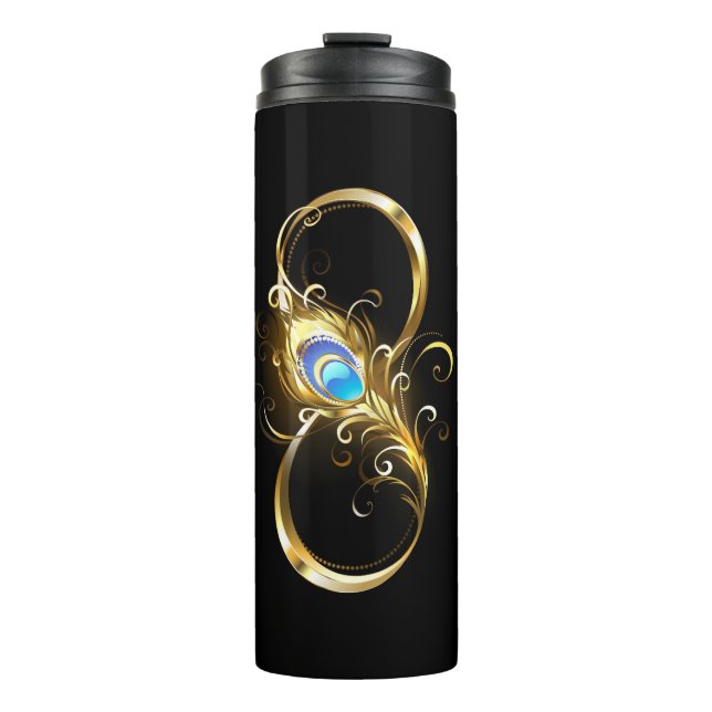 Garrafa Térmica Infinidade com a pena Pavão de Ouro (Frente)