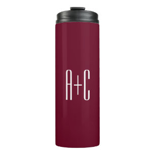 Garrafa Térmica Iniciais de Casais simples   Branca e Borgonha