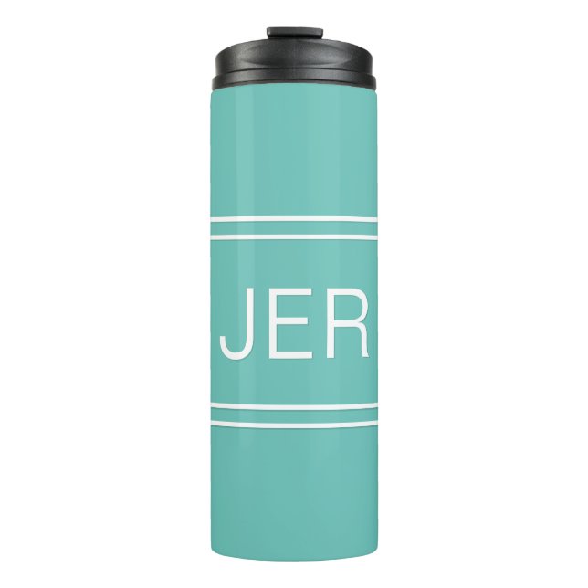 Garrafa Térmica Iniciais Monogramados Drinkware de Viagem de Teal  (Frente)