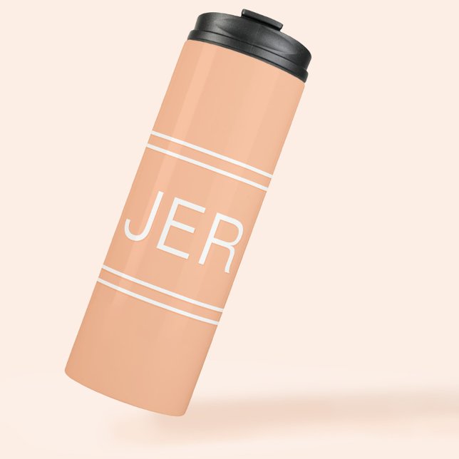Garrafa Térmica Iniciais Monogramas personalizados Bebam o Viagem  (Custom Monogrammed Initials Drink Travel Peach Thermal Tumbler)