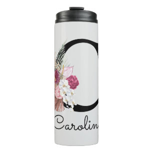 Garrafa Térmica Inicial Floral Rosa Moderna C