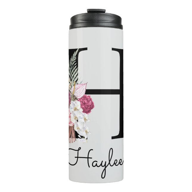 Garrafa Térmica Inicial H Monograma Rosa Boho Floral (Frente)