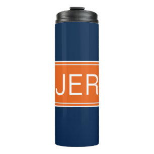 Garrafa Térmica Inicial Monogramada Moderna Laranja Azul Bebida Fo