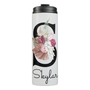 Garrafa Térmica Inicial S Floral Rosa Monogramada